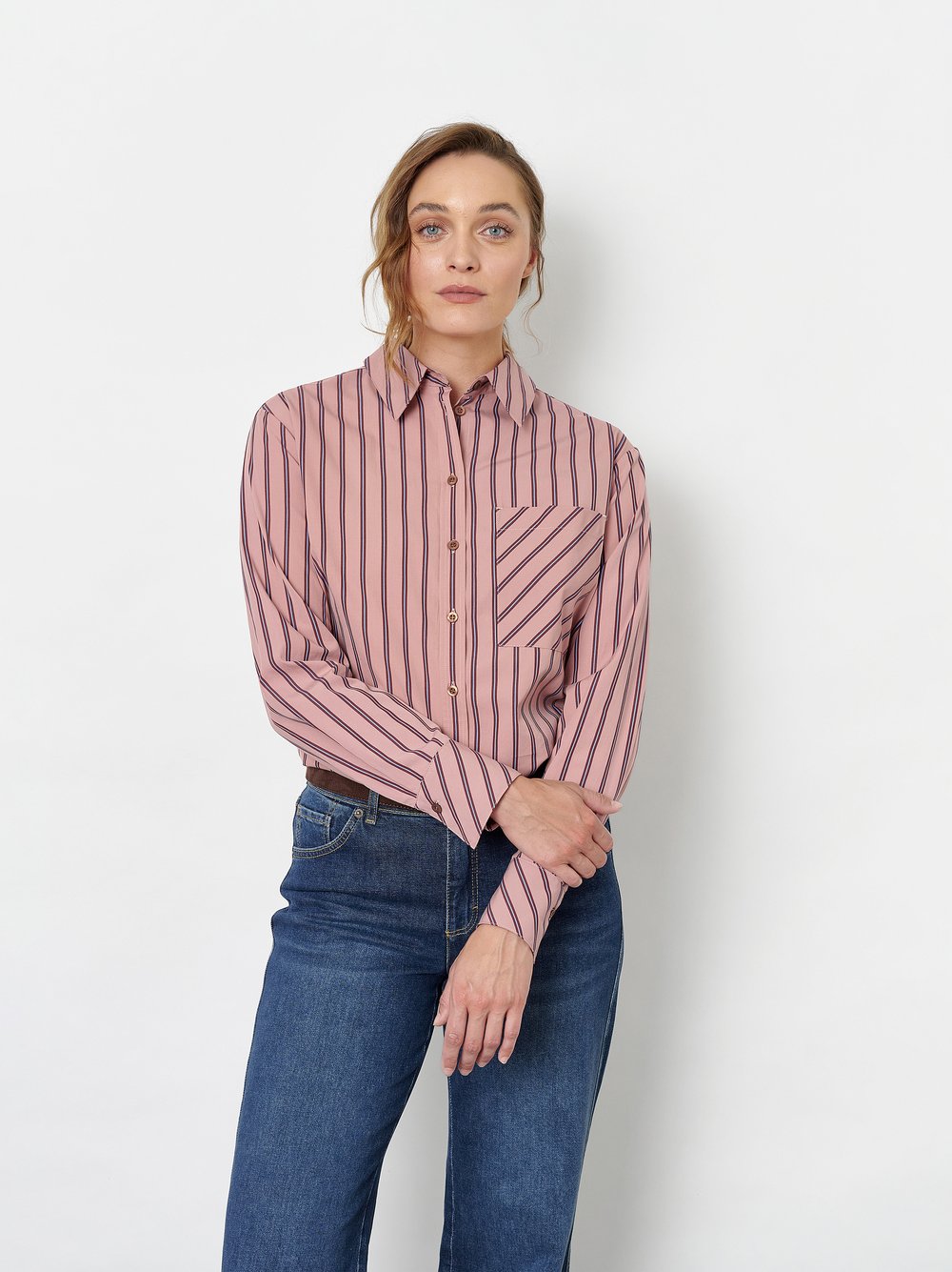 Gestreiftes Hemd aus Baumwolle | Style »Clyde« Rosé/Blau