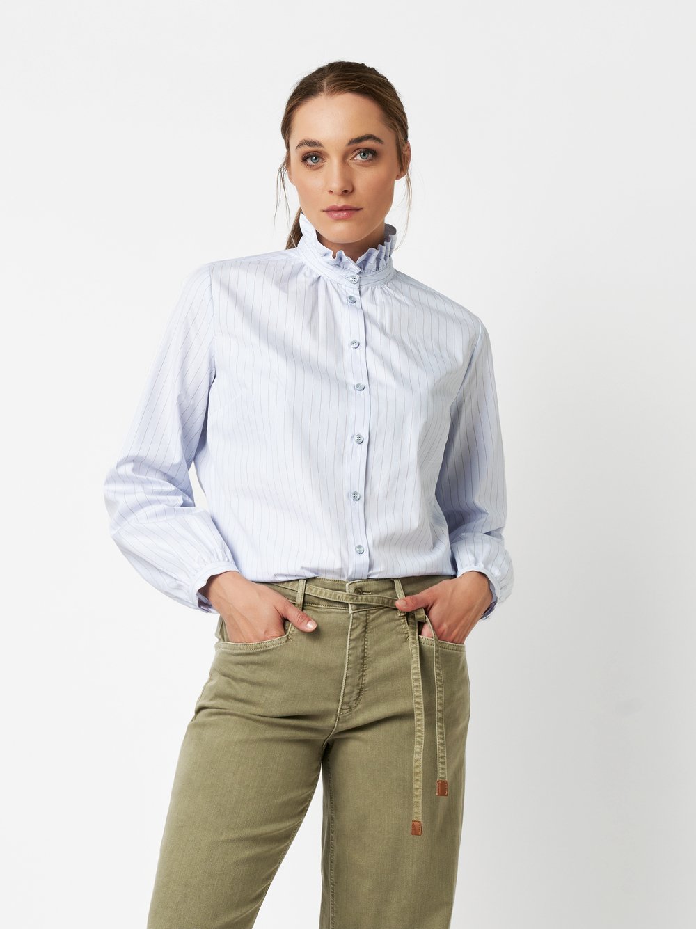 Bluse Cleo blue/beige Vorderansicht Bluse Cleo blue/beige Vorderansicht