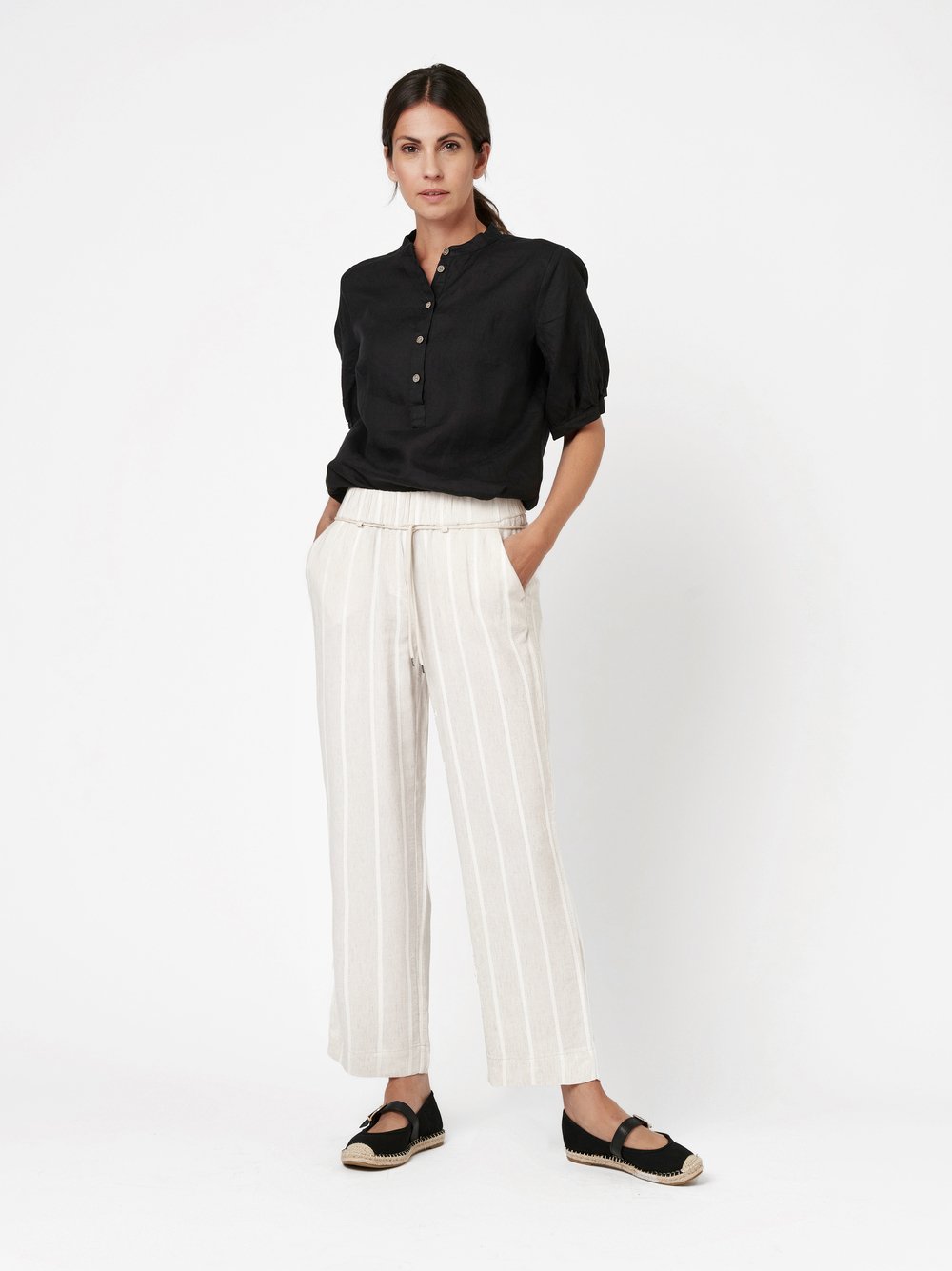 Gestreifte Wide Leg aus Leinen | Style »Pia« beige/white