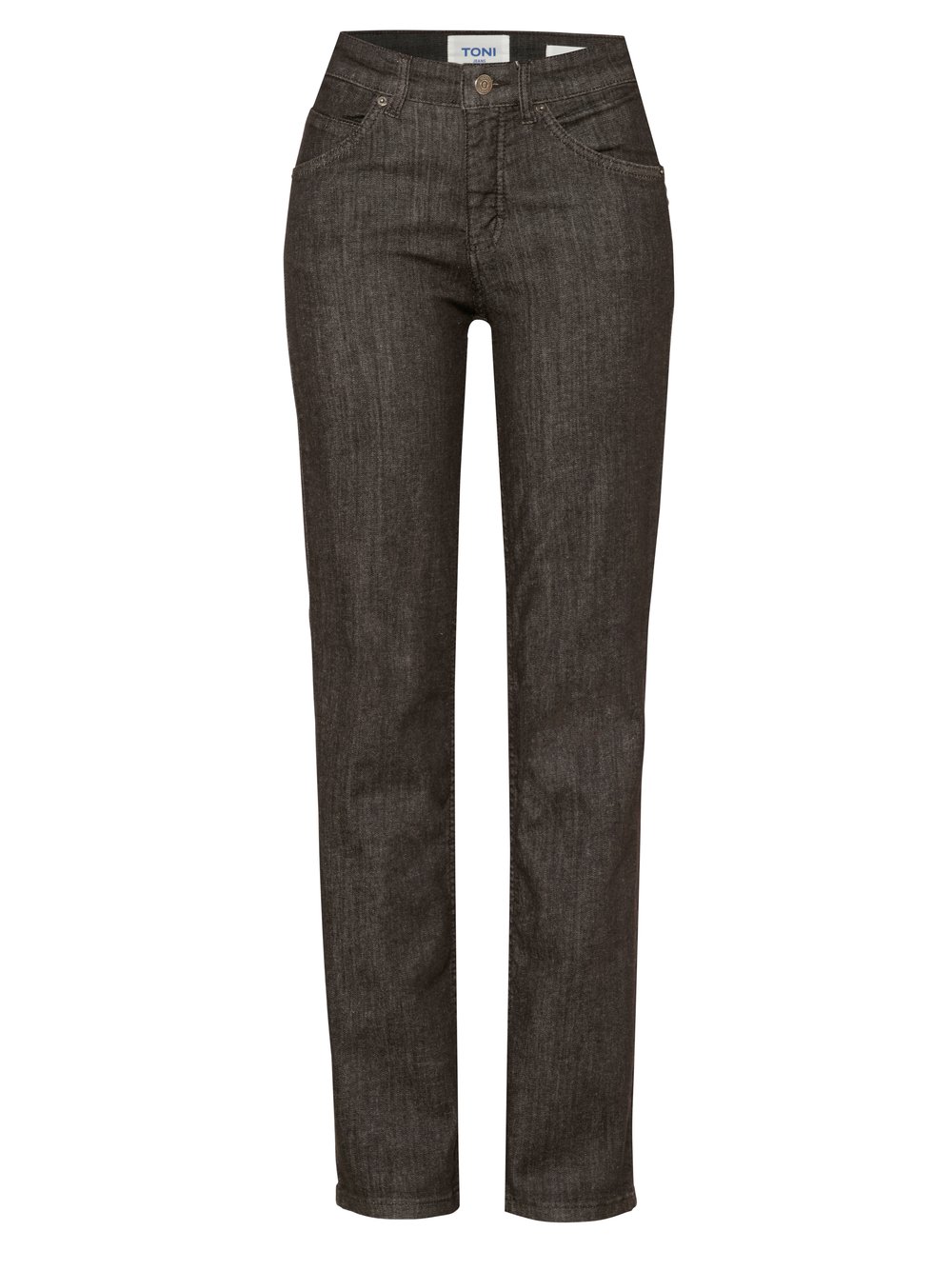 Damenjeans Liv in Dunkelbraun, straight-Fit Jeans aus Colour Denim, freigestellte Produktansicht