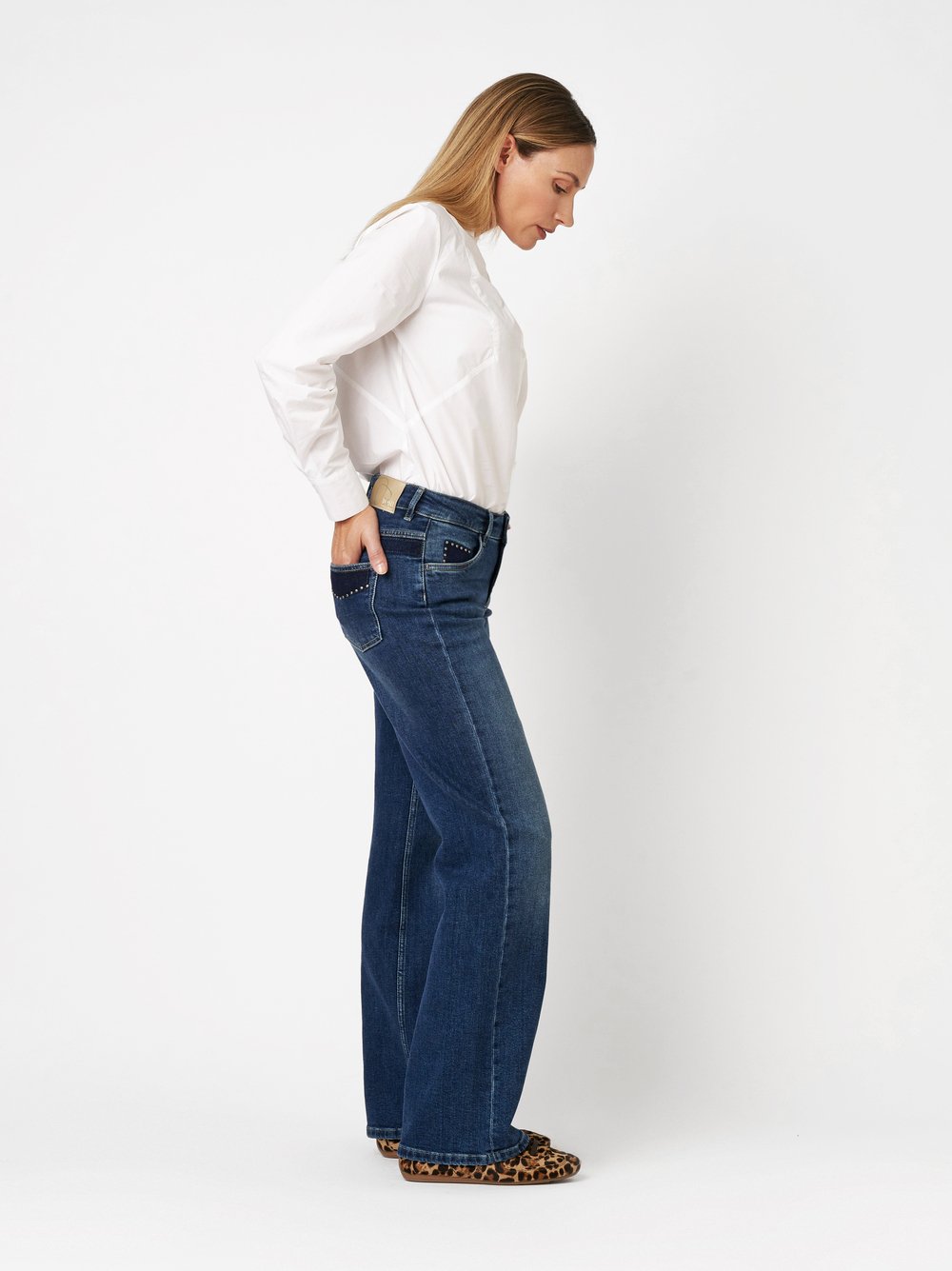 Wide Leg Jeans mit Metallplättchen | Style »Ella« dark blue