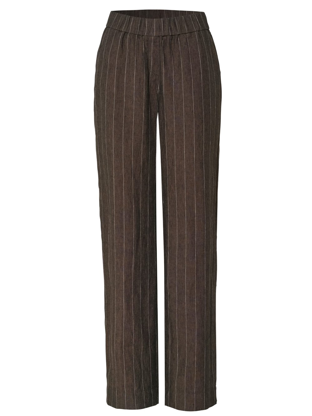 Damenhose Pia Wide in dark brown, Weite Leinenhose mit feinen Streifen, freigestellte Produktansicht
