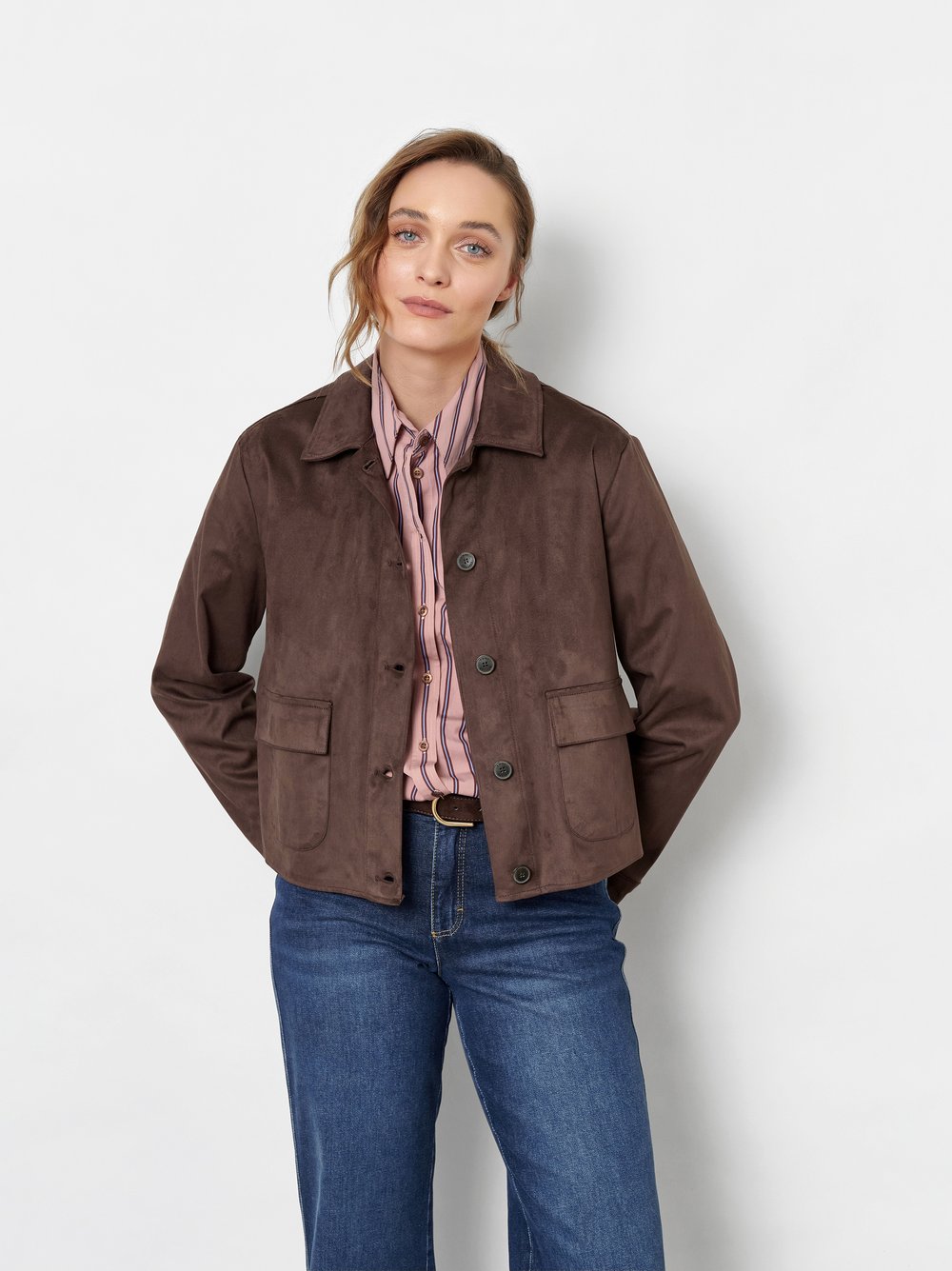 Boxy-Jacke in Velourslederoptik | Style »Jara« Dunkelbraun