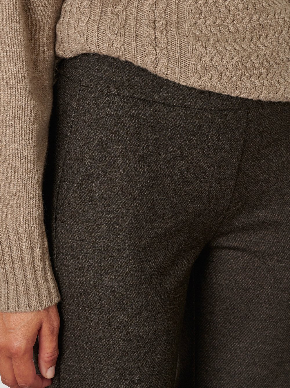 Womens trousers Jenny Wide in Dark Brown, wide leg trousers in a melange look, detail view