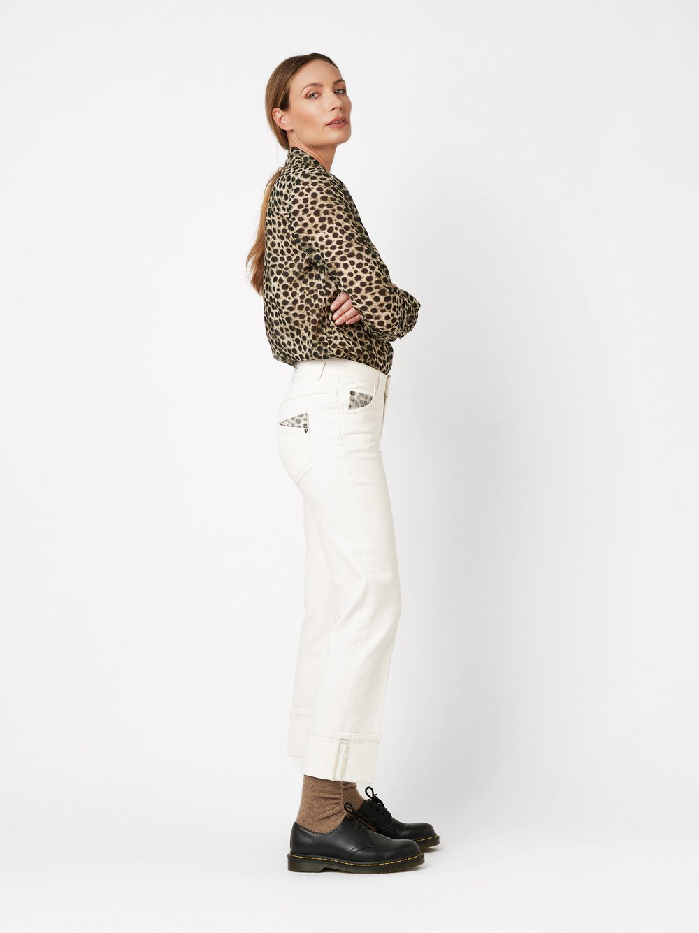 Turn-up Jeans mit Leodetails | Style »Ella« offwhite