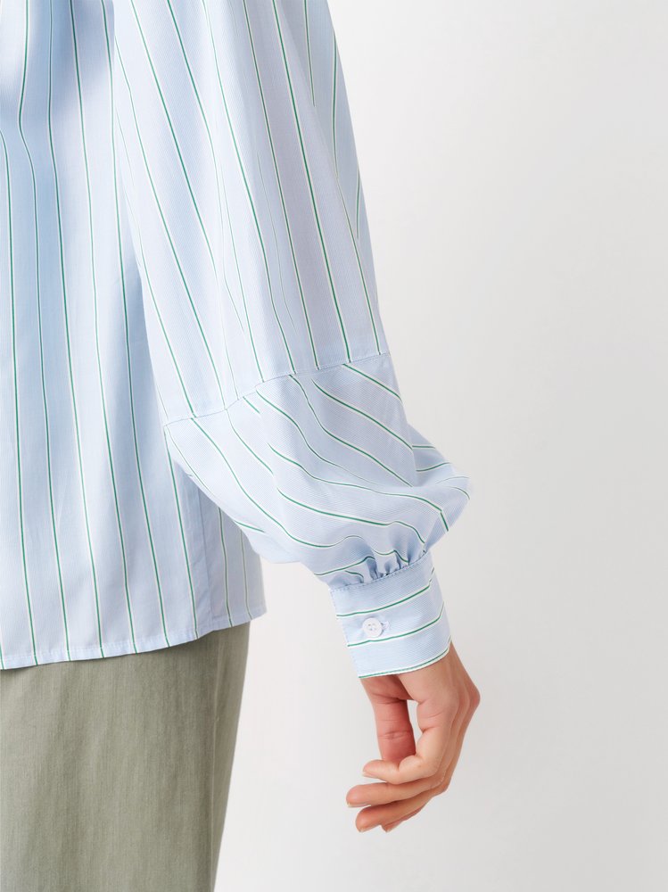 Damenbluse Barbie in light blue / green, leichtes Streifenhemd, Detailansicht