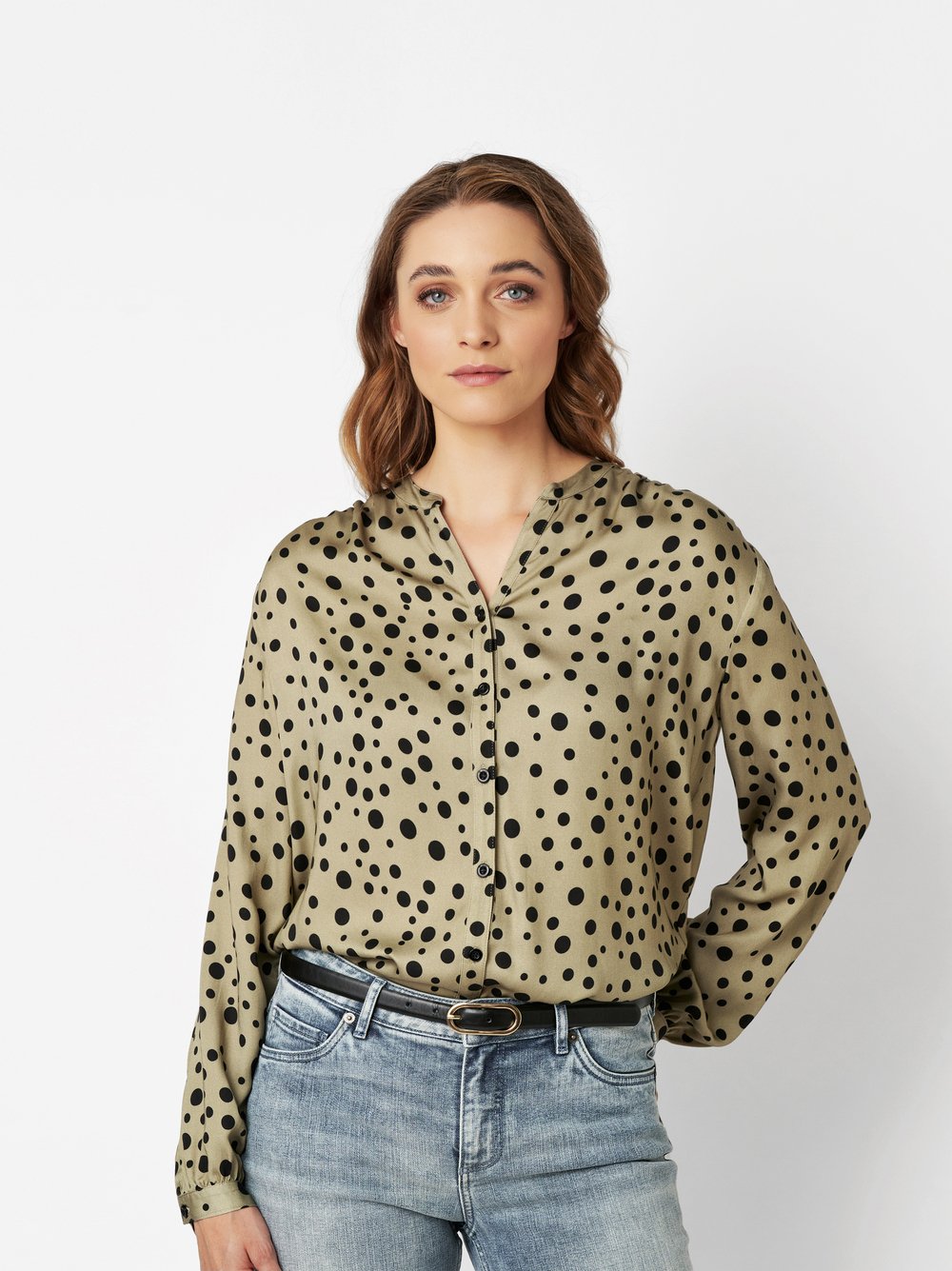 Seidige Bluse mit Punkten | Style »Bella« khaki/black