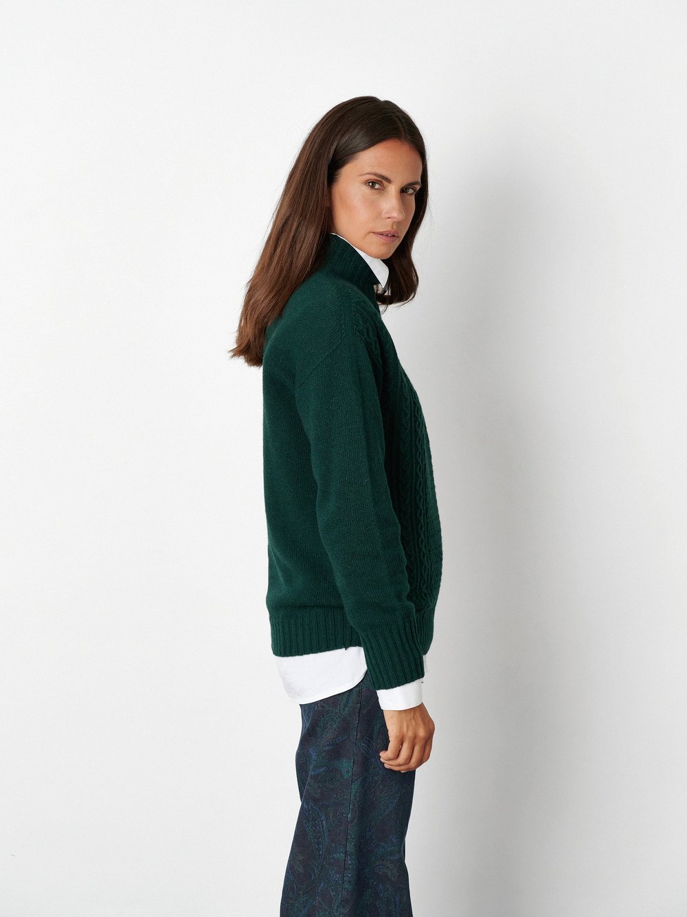 Pullover mit Kaschmir und Zopfmuster | Style »Hedi« Dunkelgrün