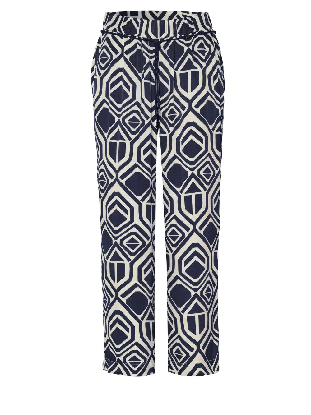 Damenhose Pia 7/8 in dark blue / offwhite, Leichte 7/8-Hose mit grafischem Muster, freigestellte Produktansicht