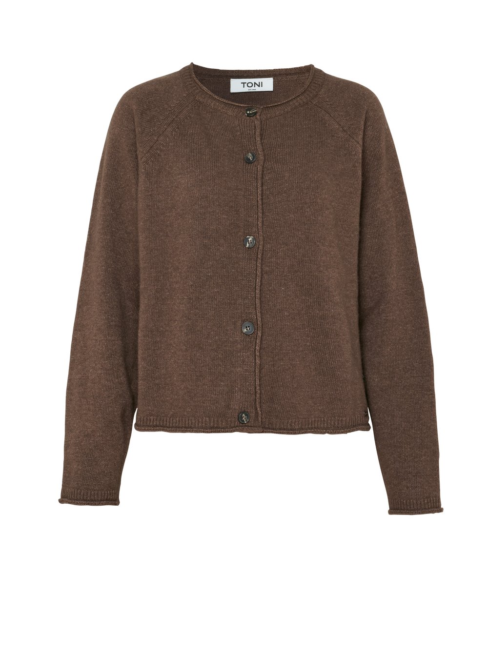 Damenstrickjacke Holy in Braun, Feinstrickcardigan mit Kaschmir, freigestellte Produktansicht