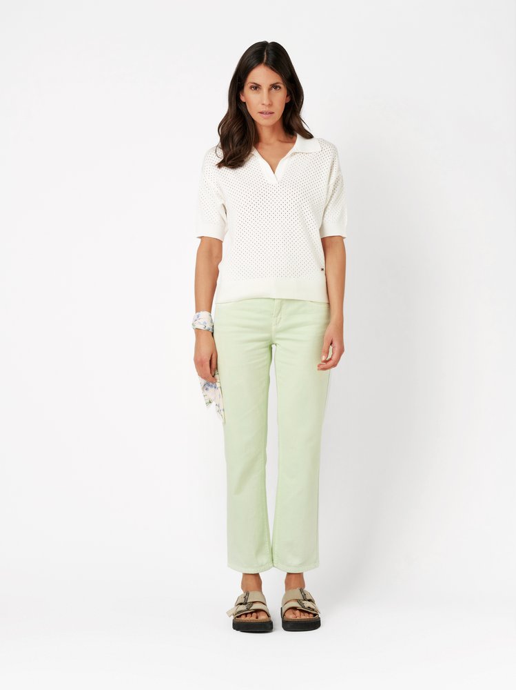 Damenjeans Ella 7/8 in light green, 7/8-Jeans aus softem Denim, Outfitansicht am Model