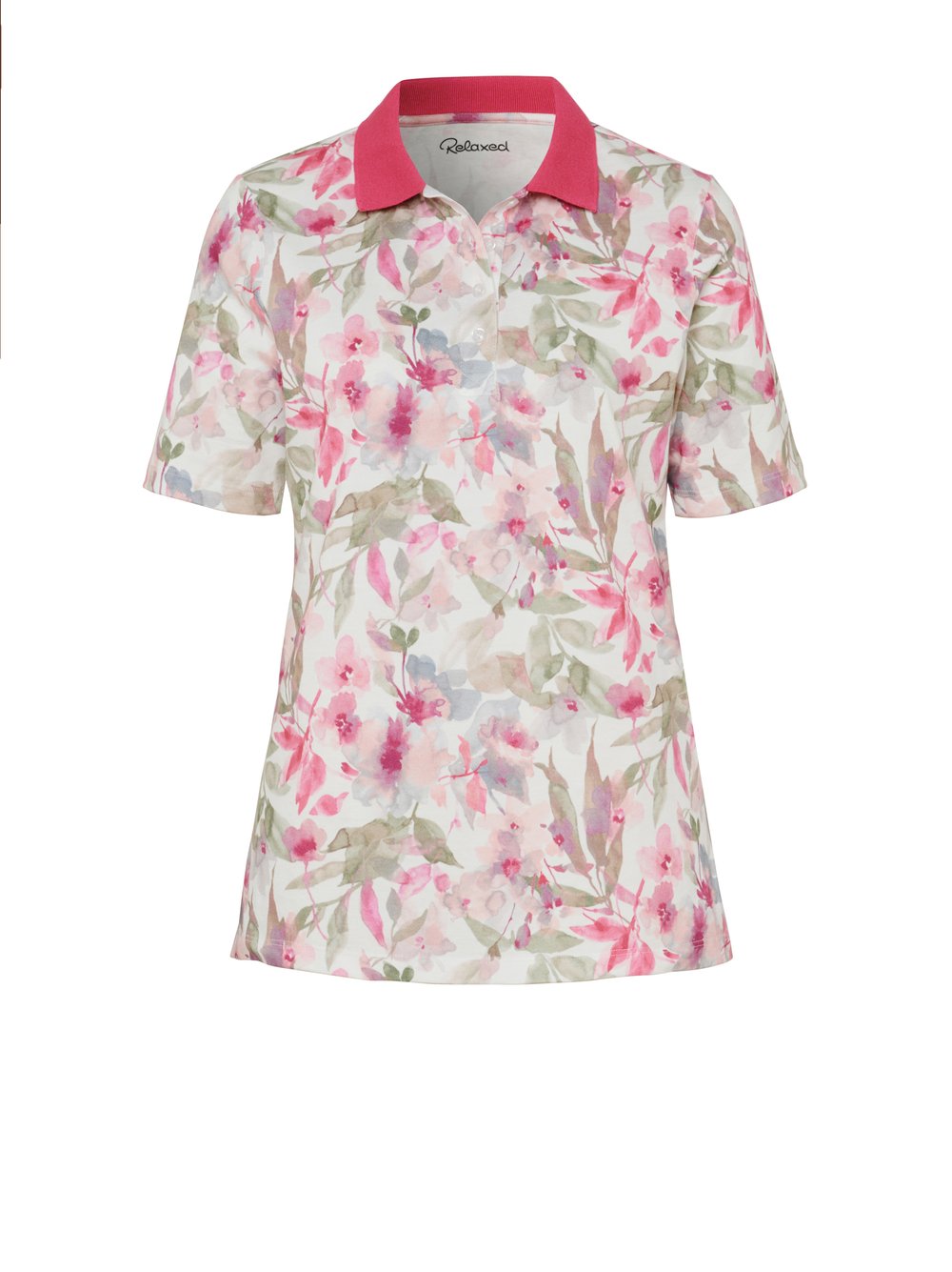 Womens shirt Sweet Paula in multicolour rose, floral polo shirt, product view