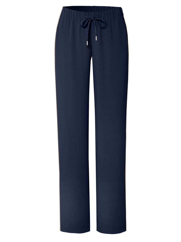 Womens trousers Sue Wide in dark blue, wide-leg jogpants with side stripes, product view