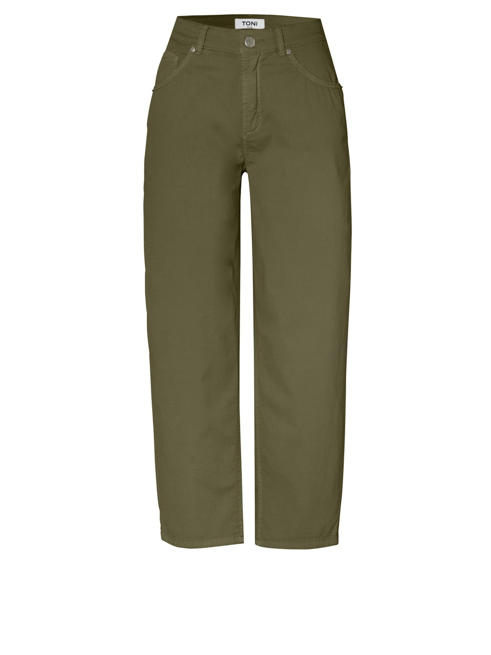 Damenhose Liv Barrel in khaki, barrel-Fit Hose aus Sommertwill, freigestellte Produktansicht