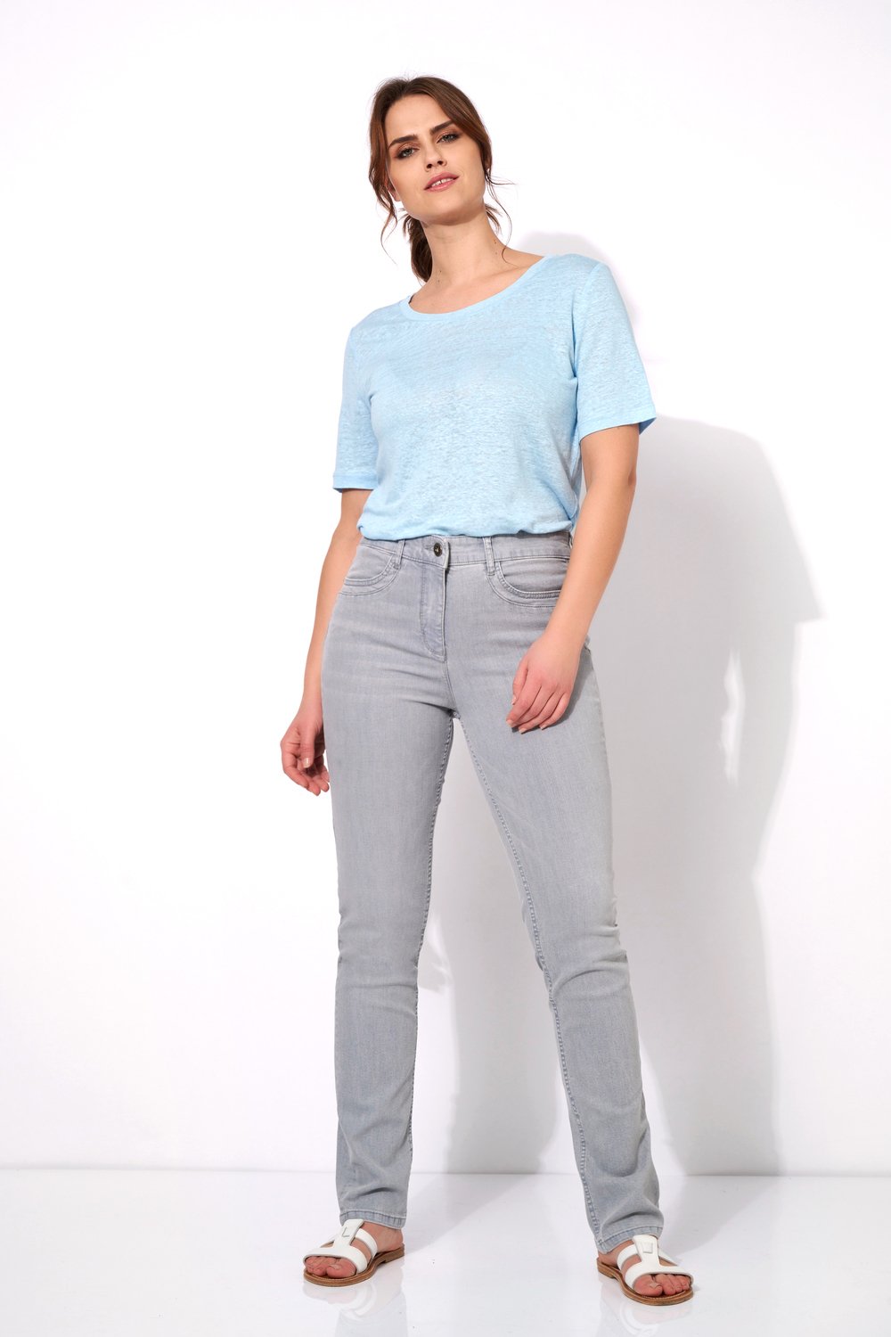 Slim-Fit Jeans mit hohem Bund | Style »be loved« grey used