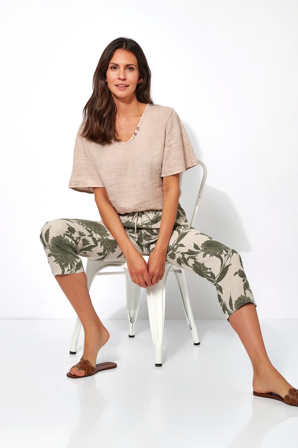 Leinenhose mit Naturdruck | Style »Pia« nature/olive