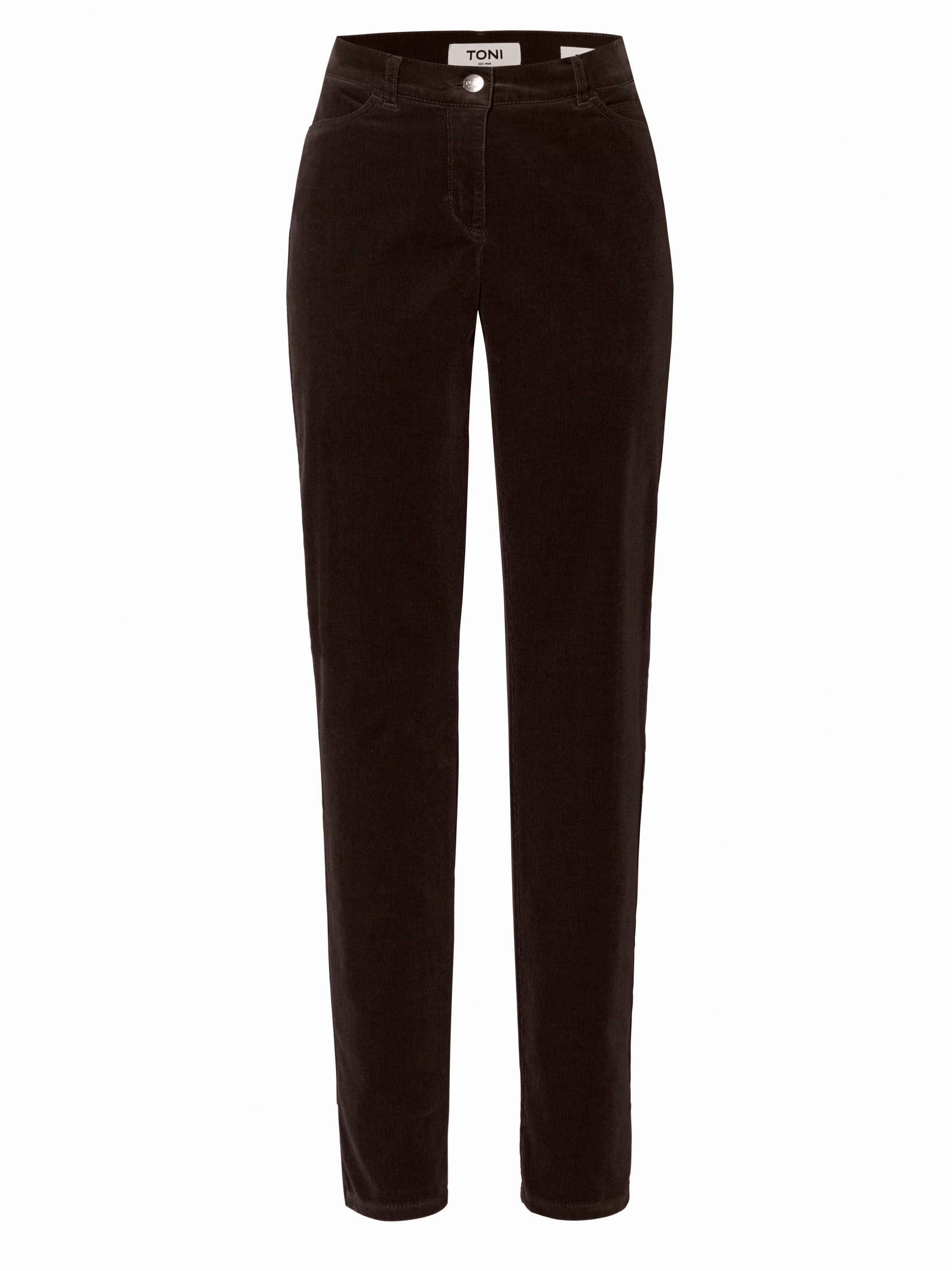 Damenhose Be Loved in Dunkelbraun, Cordhose mit hohem Bund, freigestellte Produktansicht