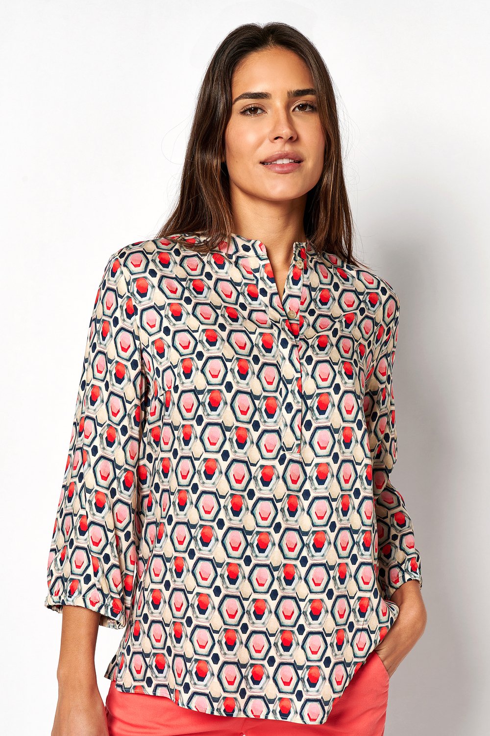 Pull-on blouse with retro print | Style »Alis« multicolour red