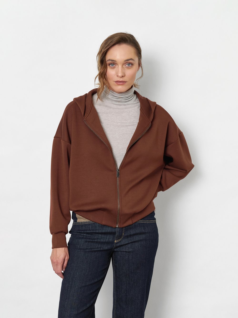 Hoodie-Jacke aus softem Scuba | Style »Emilia« Rostrot