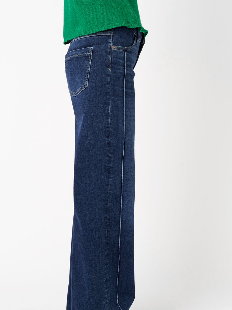 Damenjeans Ella Wide in mid blue, Wide Leg Jeans mit Teilungsnaehten, Detailansicht