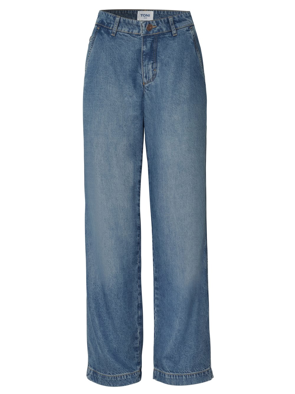 Damenjeans Liv Wide in mid blue, Fliessende Wide Leg Jeans, freigestellte Produktansicht