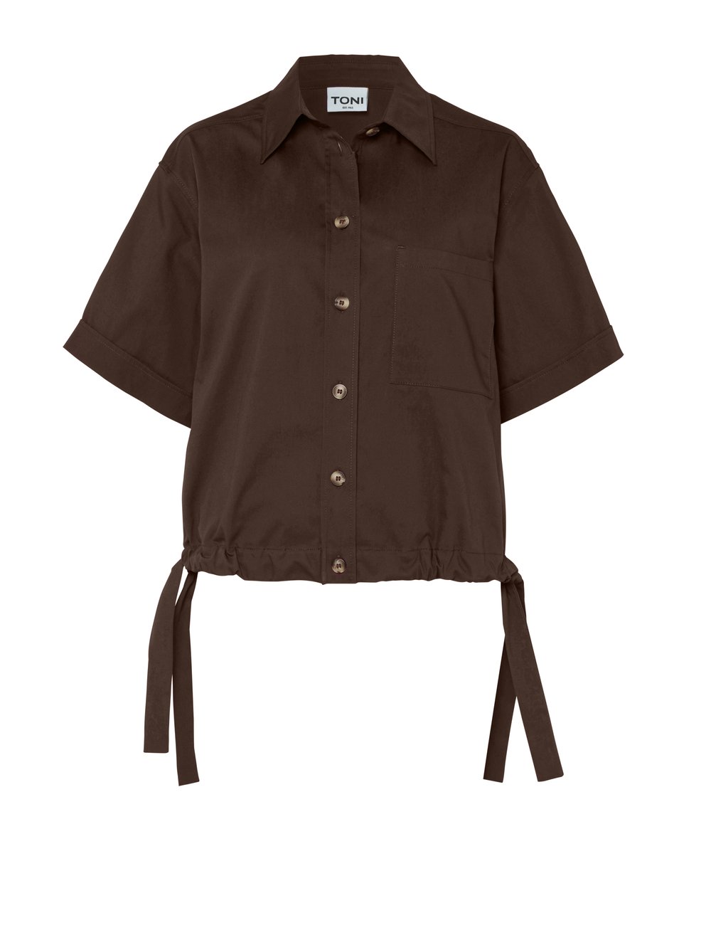 Womens blouse Clay in dark brown, boxy-cut blouse with side lacing, product view