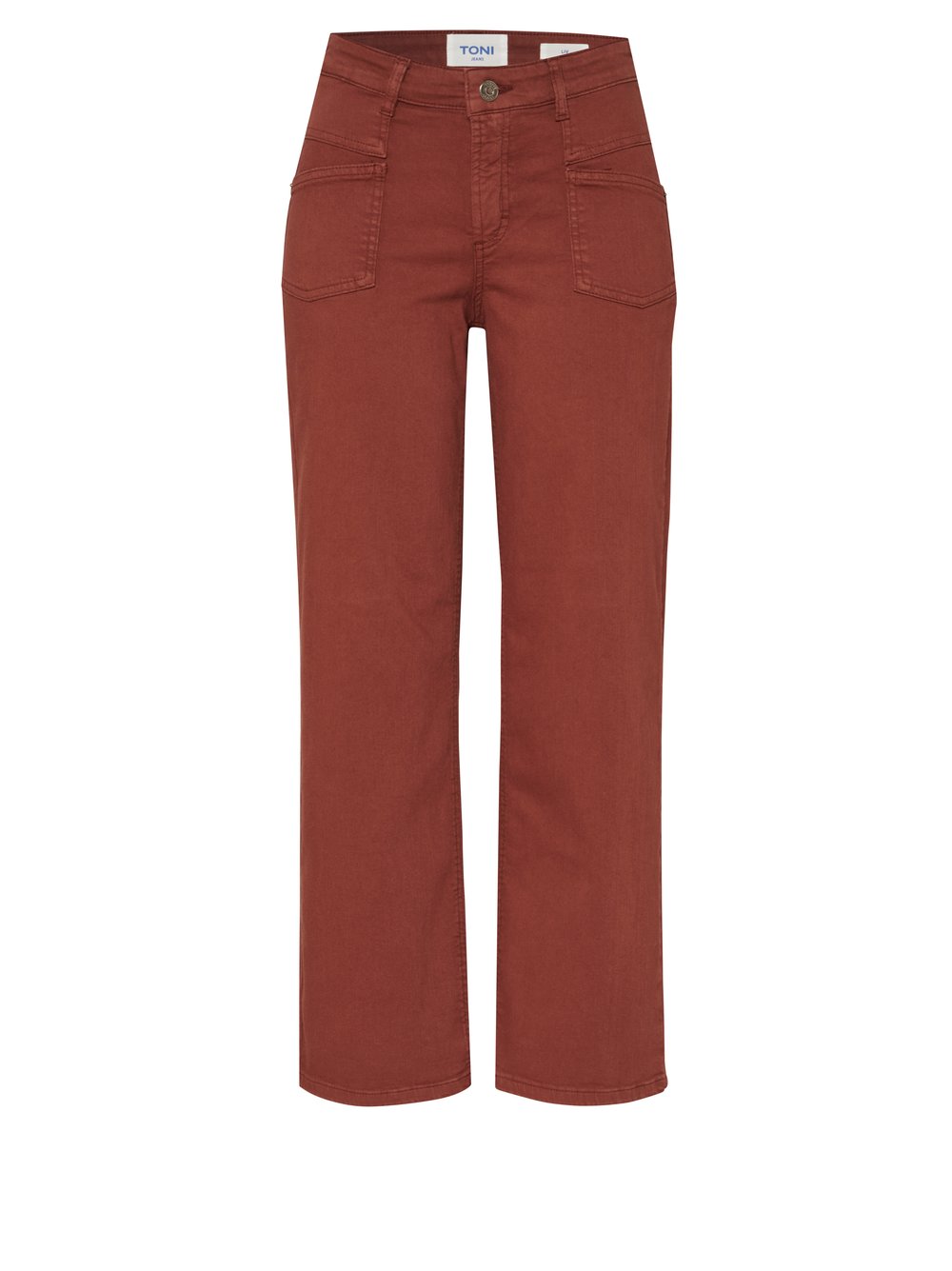 Damenjeans Liv Wide 7/8 in Rot, 7/8 Wide-Leg Jeans mit grafischen Fronttaschen, freigestellte Produktansicht
