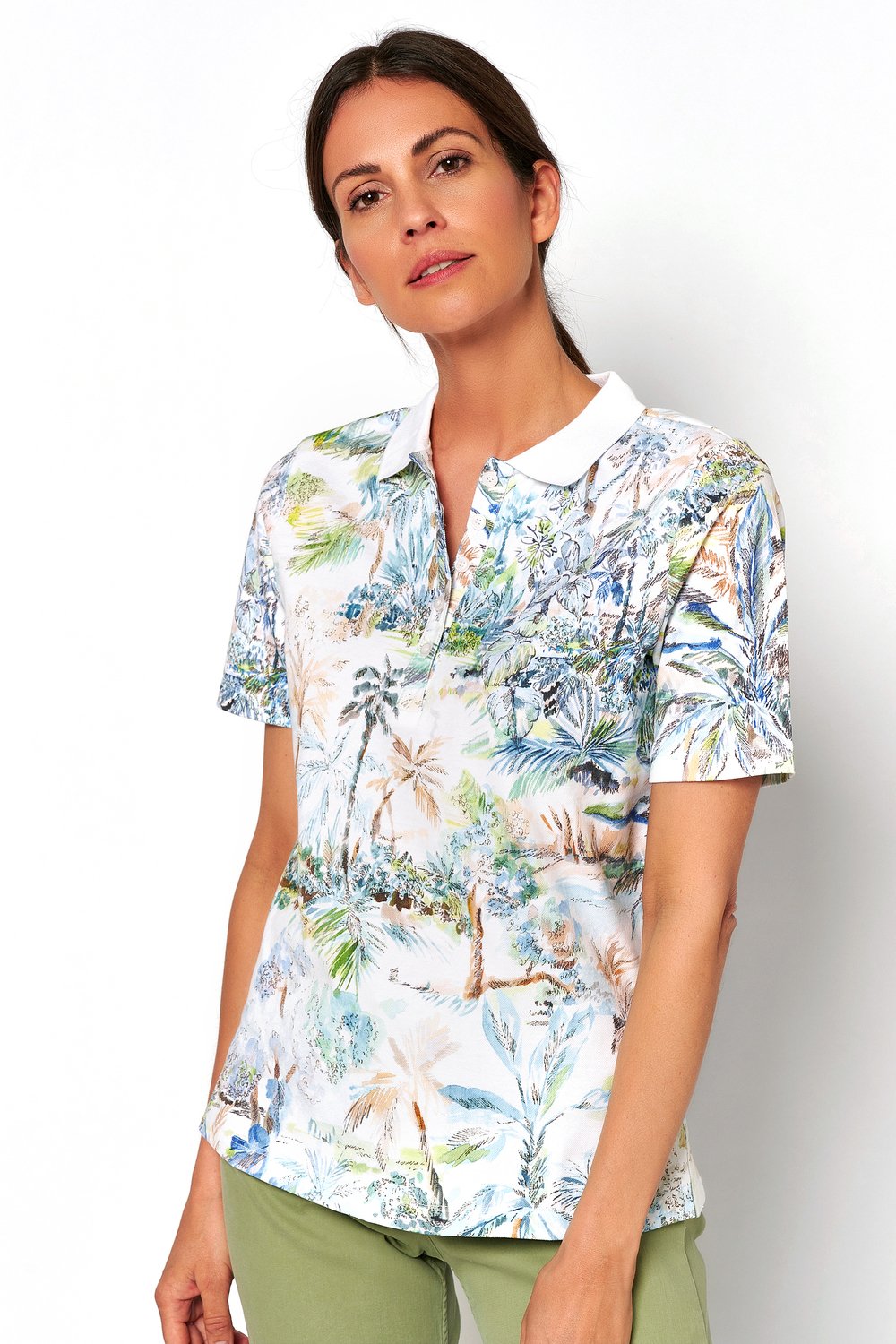 Polo shirt with tropic print | Style »Elsa« mulitcolour blue