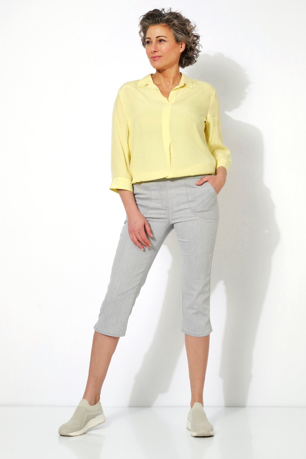 3/4-Jeans mit Glitzerbund | Style »Alice« Silbergrau