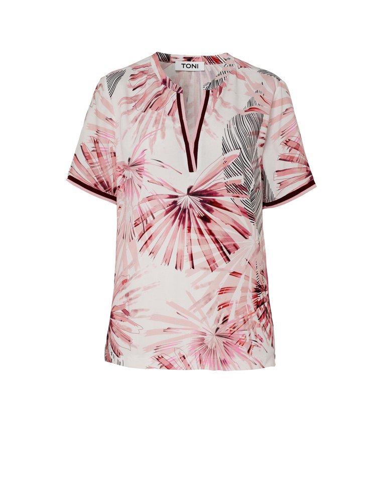 Damenbluse Alina in multicolour pink, Shirt mit tropischem Print, freigestellte Produktansicht
