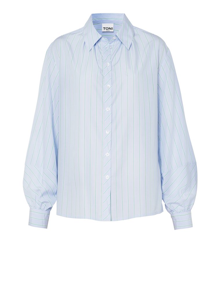 Damenbluse Barbie in light blue / green, leichtes Streifenhemd, freigestellte Produktansicht