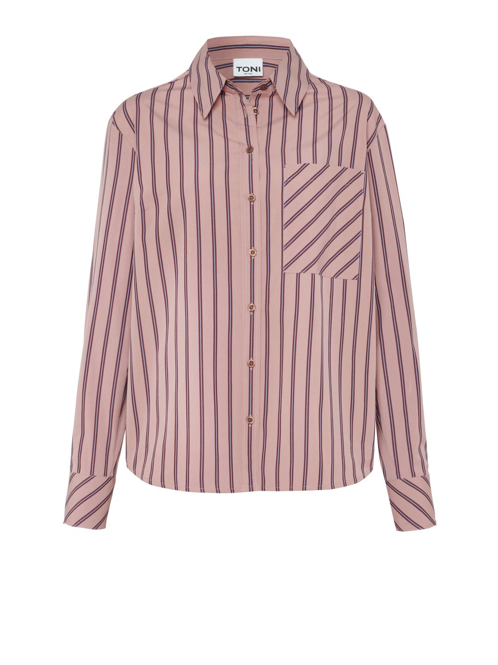 Damenbluse Clyde in Rose/Blau, Gestreiftes Hemd aus Baumwolle, freigestellte Produktansicht