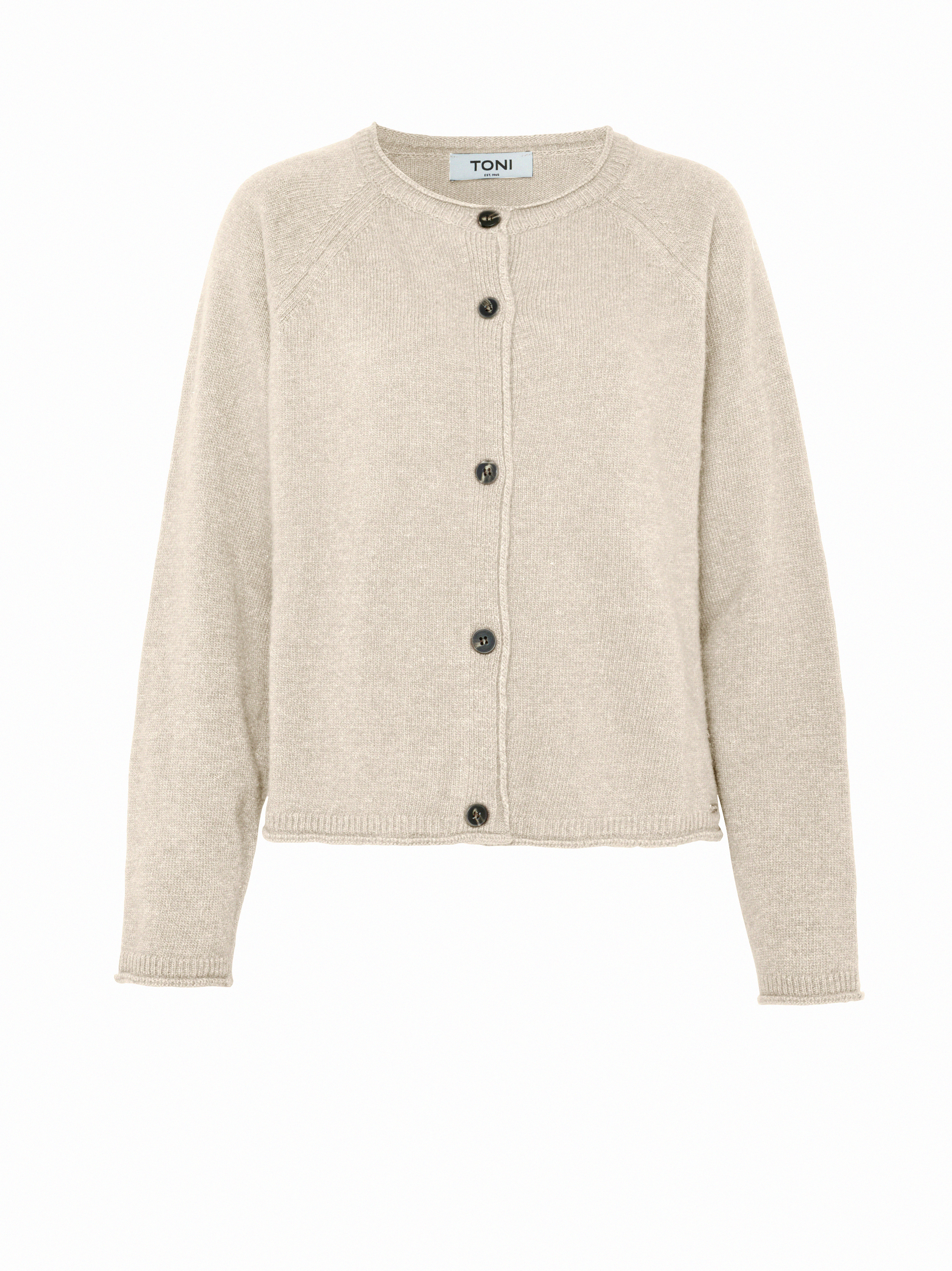 Damenstrickjacke Holy in Creme, Feinstrickcardigan mit Kaschmir, freigestellte Produktansicht