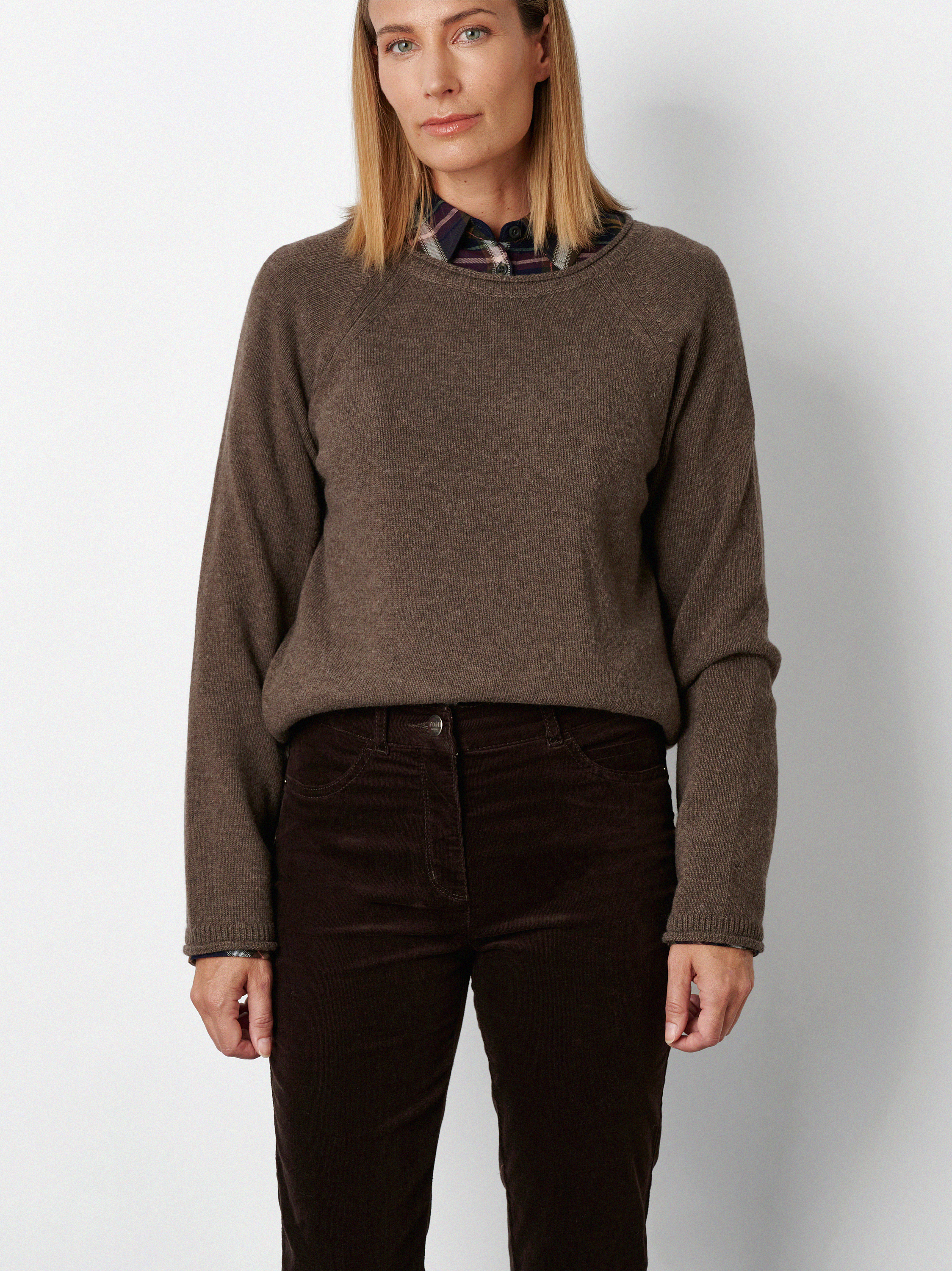 Damenhose Be Loved in Dunkelbraun, Cordhose mit hohem Bund, zweite Detailansicht