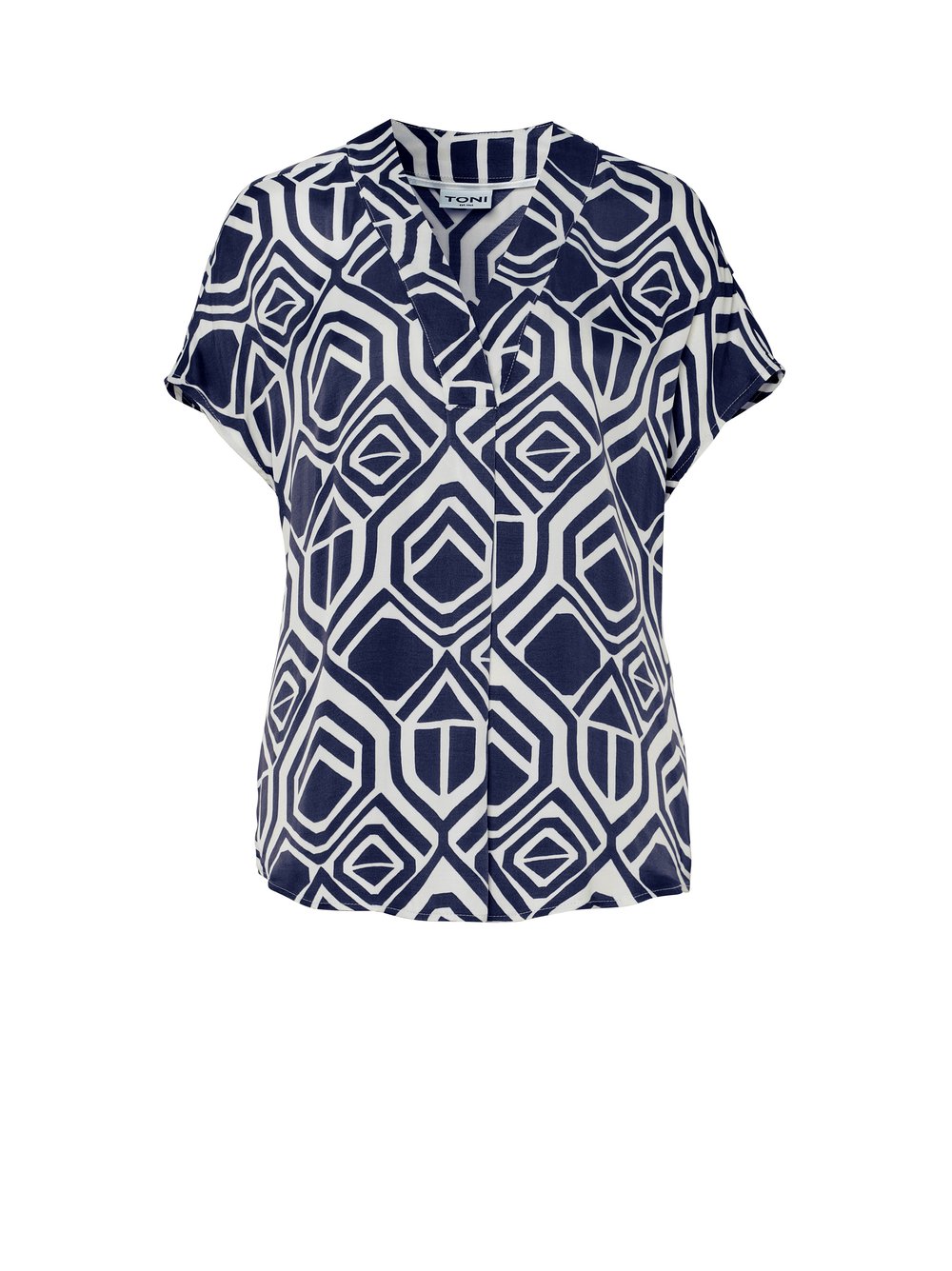 Womens blouse Amba in dark blue / offwhite, bluse top with graphic print, product view