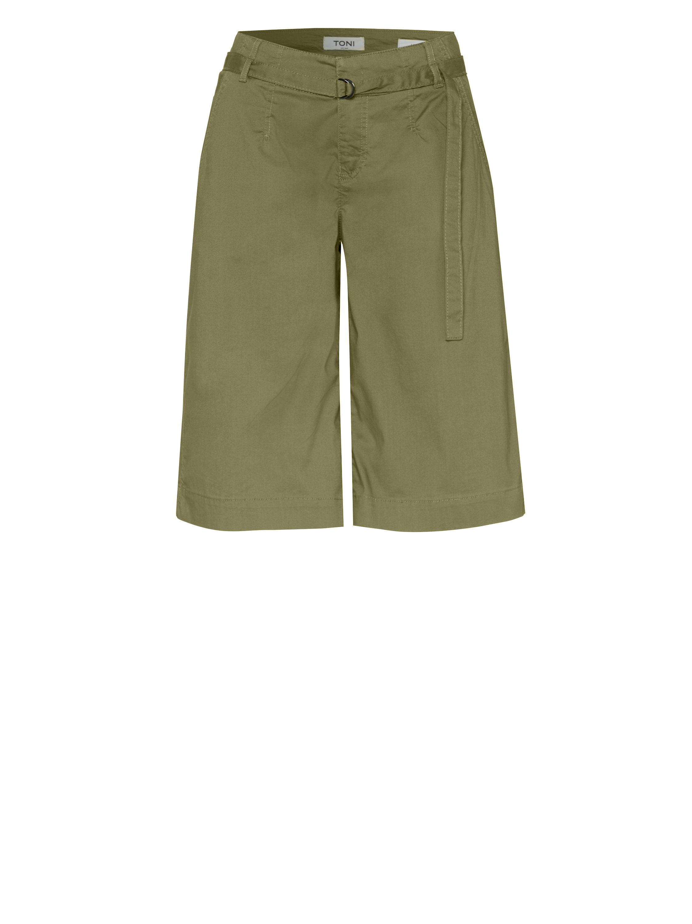 Damenshorts Liv Bermuda in khaki, Weite Bermuda mit Guertel, freigestellte Produktansicht