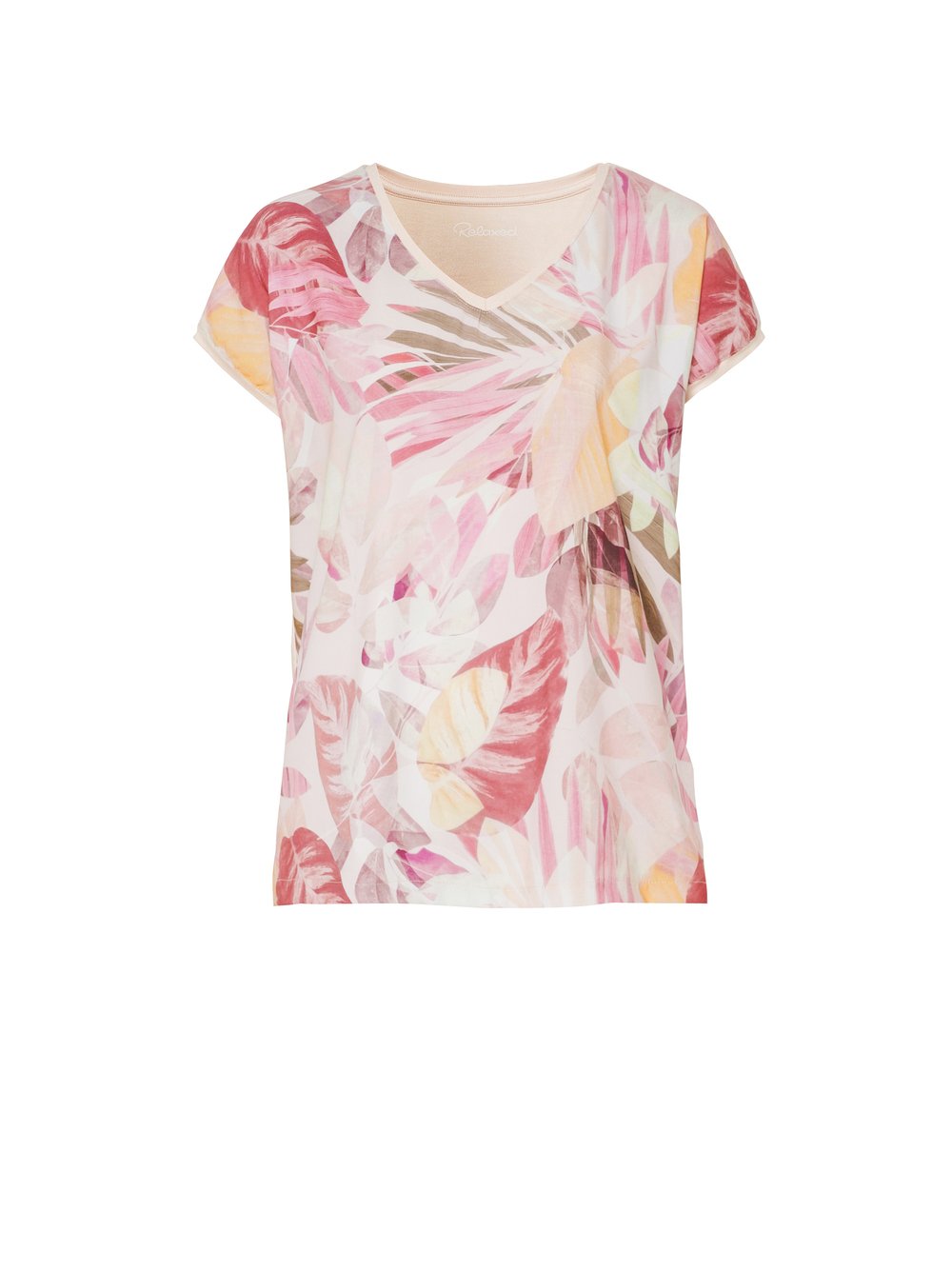 Damenshirt Sweet Pia in rose / offwhite, Sommershirt mit tropischem Druck, freigestellte Produktansicht