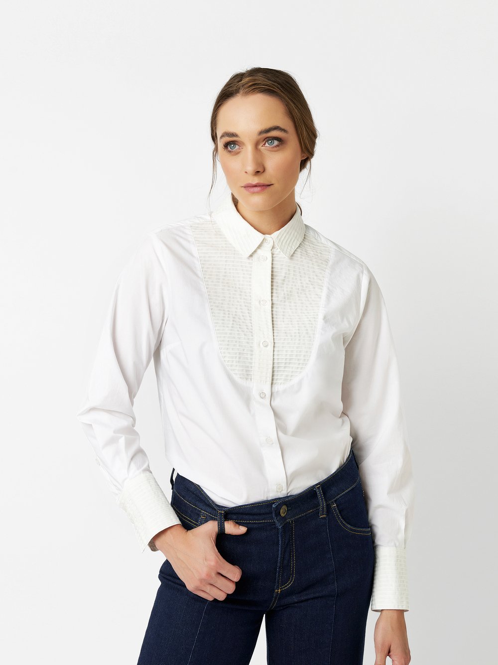 Plastron-Bluse | Style »Alma« white