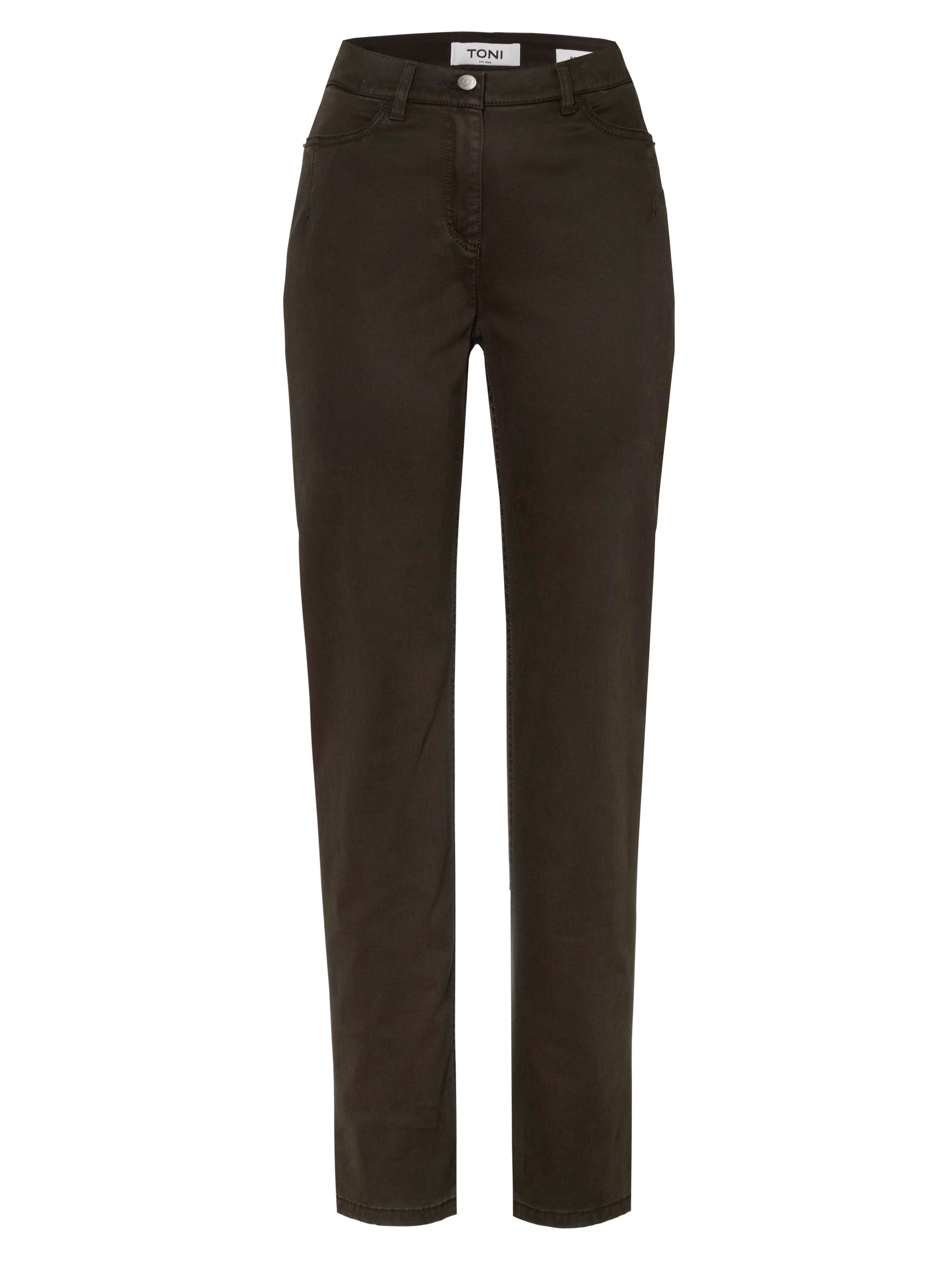 Damenhose Be Loved in Dunkelbraun, high-Waist Hose aus Baumwollsatin, freigestellte Produktansicht