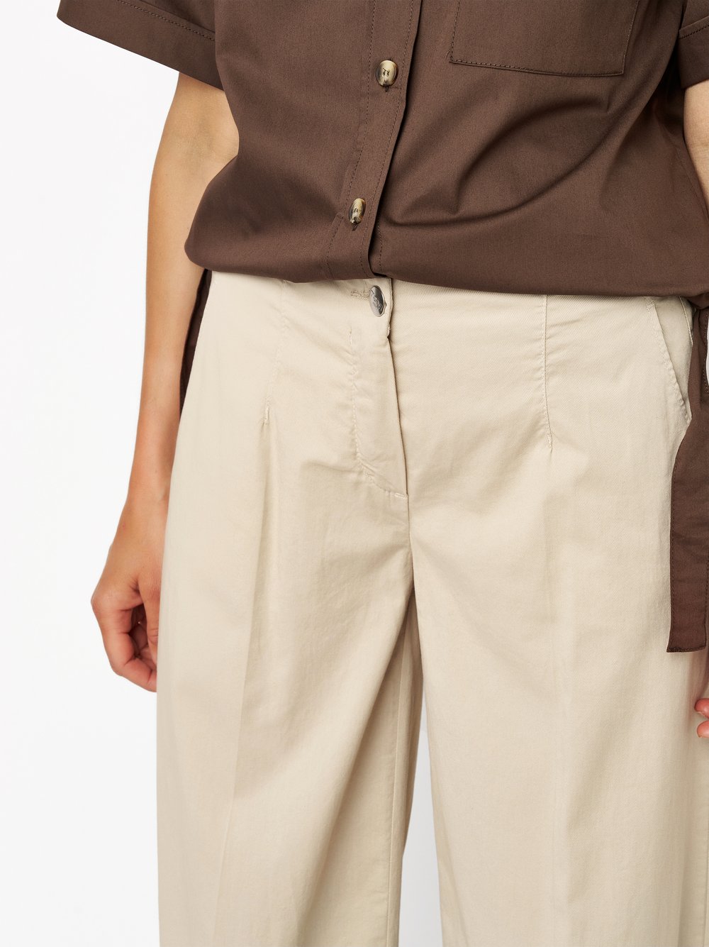 Damenhose Jenny Culotte in beige, Culotte aus leichtem Sommertwill, Detailansicht