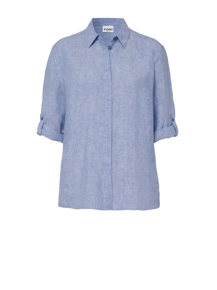 Damenbluse Clay in light blue, entspanntes Leinenhemd, freigestellte Produktansicht