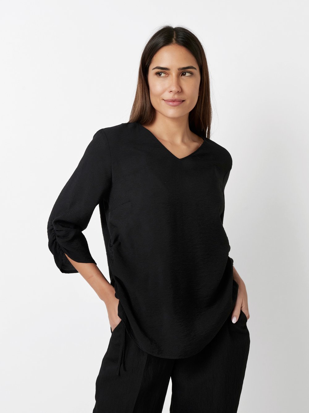Elegante Shirtbluse mit Raffung | Style »Anna« black