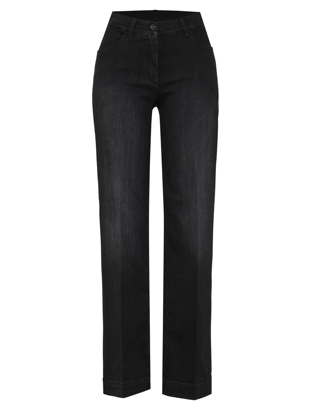 Damenhose Jenny Wide in Schwarz, wide-Leg Jeans mit sportivem Bund, freigestellte Produktansicht