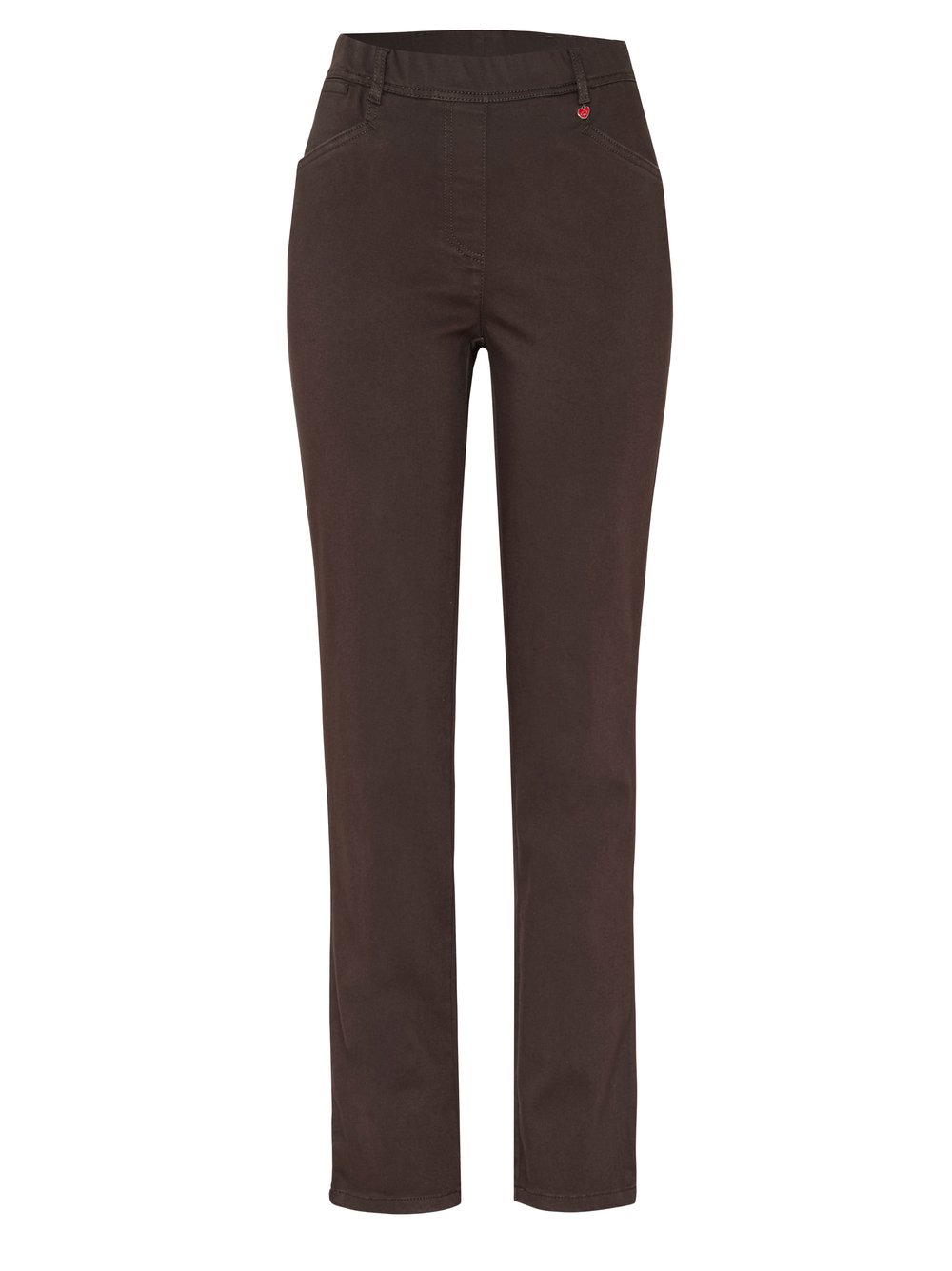 Damenhose Alice in Dunkelbraun, Schlupfhose im 5-Pocket-Stil, freigestellte Produktansicht