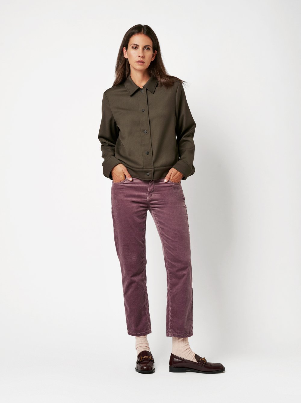 Trousers Ella mauve outfit view