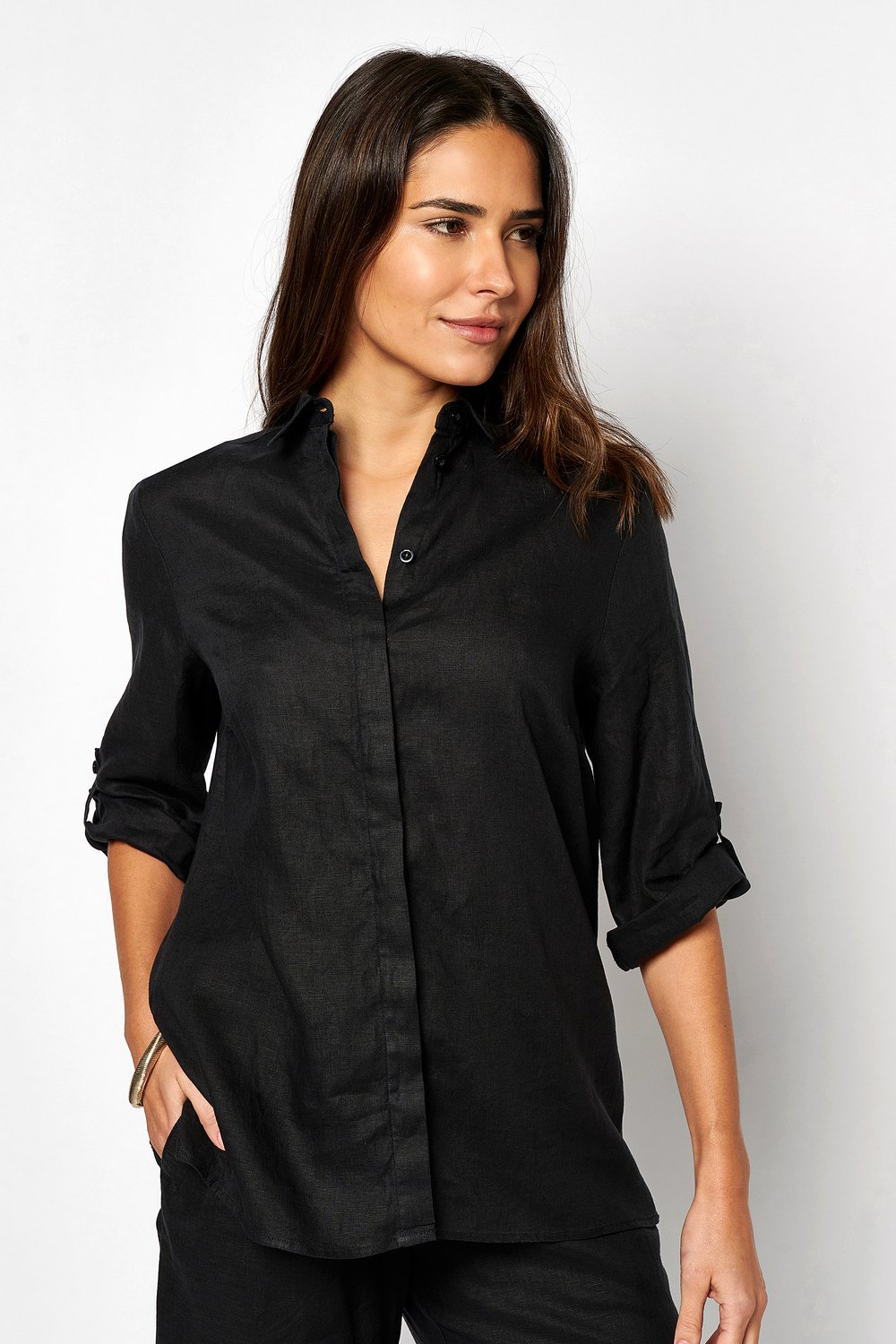 Casual linen blouse | Style »Clay« black