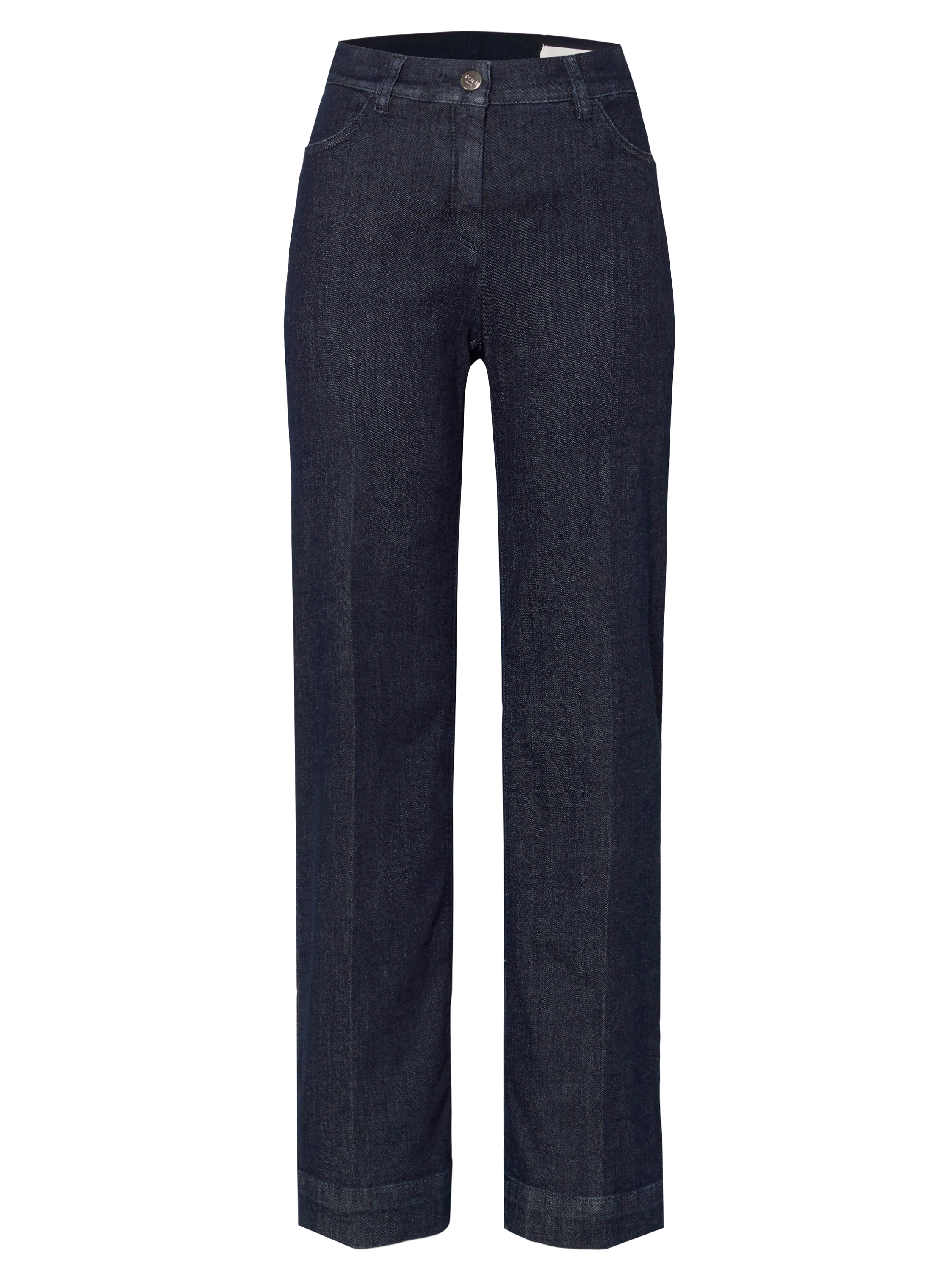 Damenhose Jenny Wide in Dark Blue, wide-Leg Jeans mit sportivem Bund, freigestellte Produktansicht