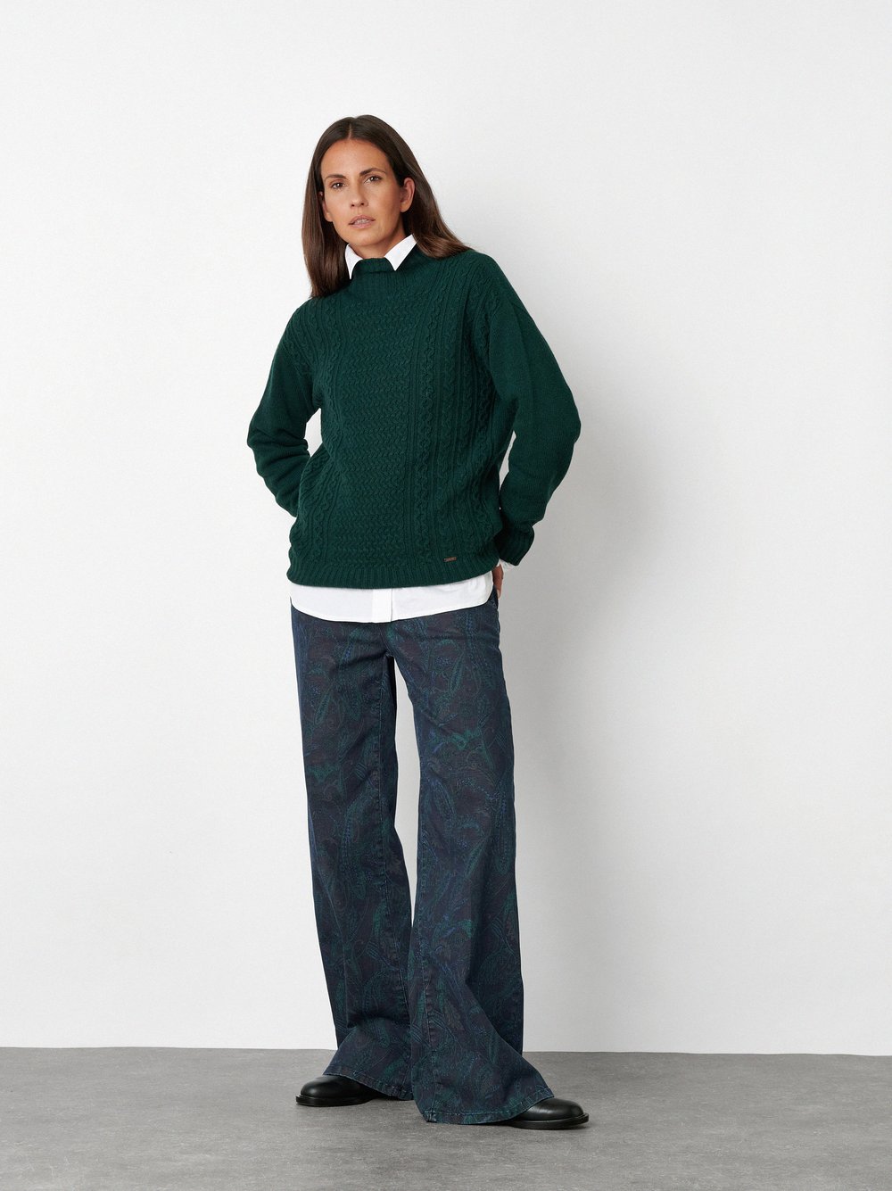 Wide-Leg Jeans mit Paisley-Print | Style »Jenny Palazzo« Marine/Grün