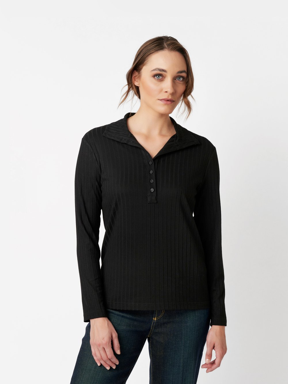 Langarmshirt mit Streifenstruktur | Style »Danielle« black