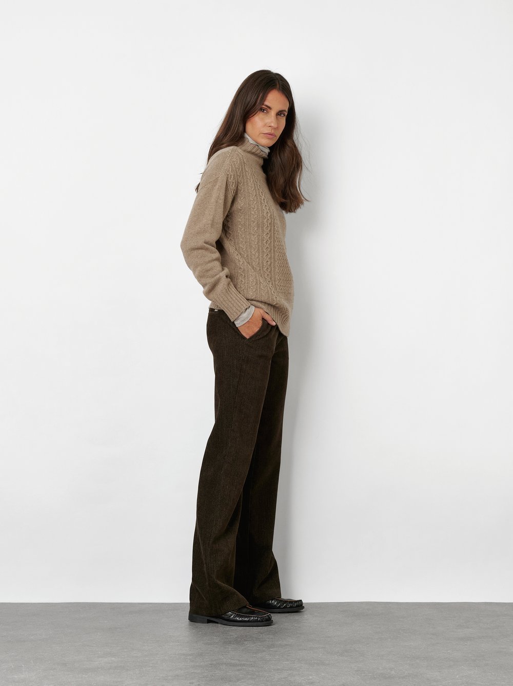 Wide-Leg Hose mit feiner Struktur | Style »Jenny Wide« Dunkelbraun